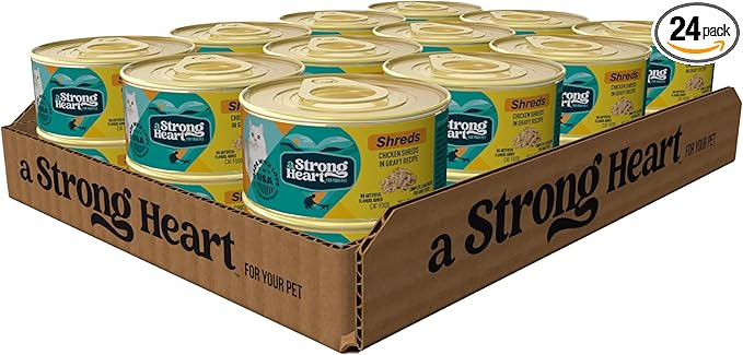 A Strong Heart Wet Cat Food, Chicken Shreds in Gravy, Made with Whole Muscle Chicken, Made in the USA, 3oz Can (Pack of 24)