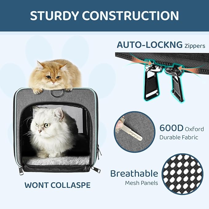 GAPZER Cat Carrier American, United, Delta Airline Approved/Soft-Sided Pet Travel Bag for Medium Cat 15+ lbs Small Dog Traveling Crate Under 15 Pounds TSA Approved Carrying Cage Underseat Cabin Gray