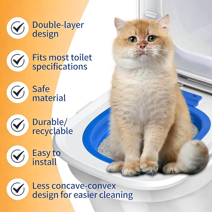 Cat Toilet Training Kit – Litter Box Trainer for Indoor Cats, Reusable Plastic Rings Fit Any Toilet, Stop Scooping Litter (Blue) (Blue)