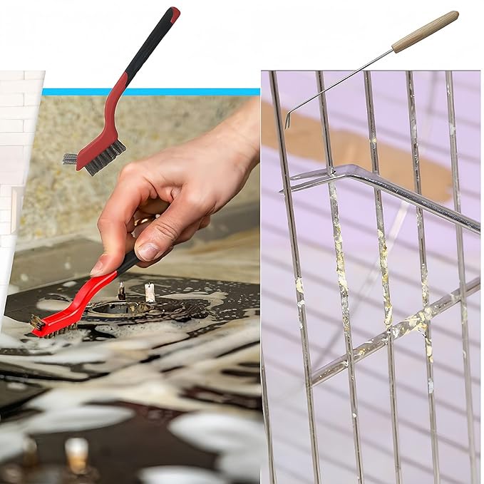 7 Pcs Bird Cage Cleaning Brush Kit Stainless Steel Poop Remover Bird Cage Long Handle Shovel Cleaner, Bird Cage Tool Accessories Supplies for Small Animal Cag