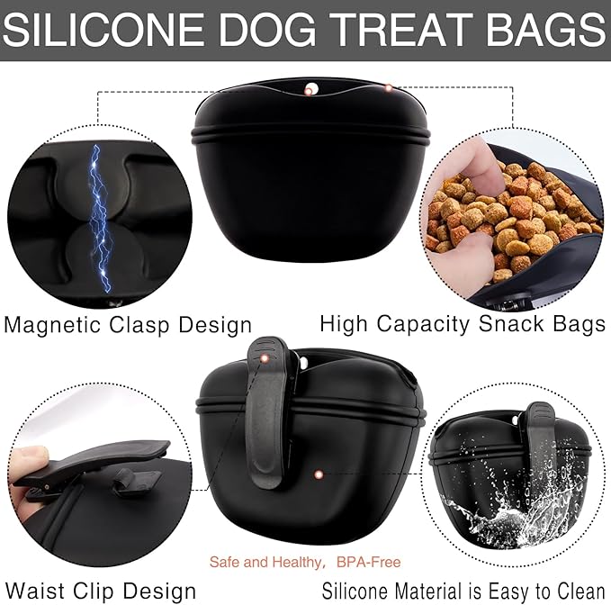 Dog Training Kit,Includes Pet Training Waist,Bag 2 Dog Training Clickers,Treat Pouch,Ultrasonic Silent Whistle,2 in 1 Whistle Clicker Clicker,Training Guide Booklet,2 Dog Poop Bags (Black)