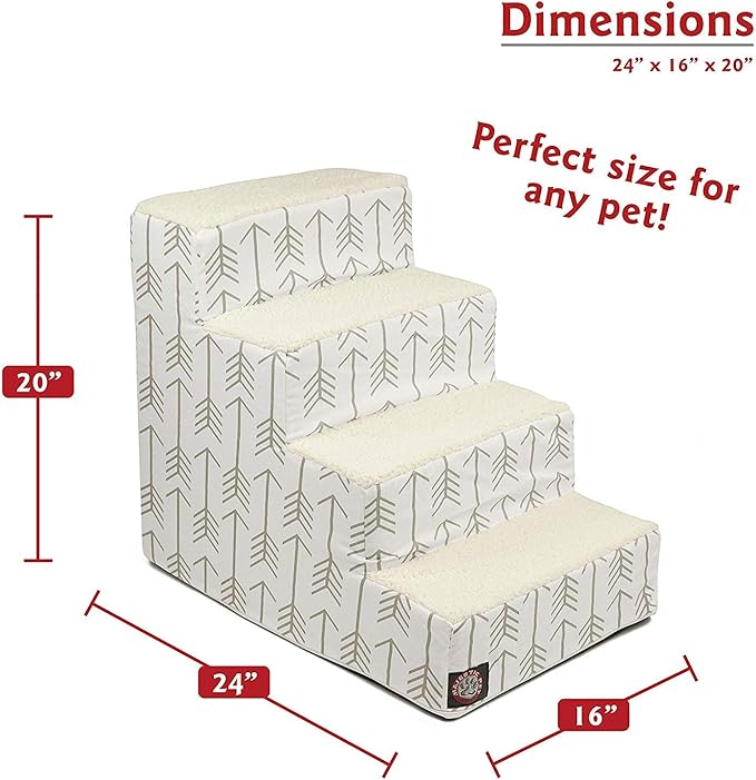 Majestic Pet Portable Pet Stairs | Soft Sherpa Steps Foam Feeling | Steps for Dogs & Cats | Dog & Cat Ramp | Indoor Only | Max Weight: up to 250 Lbs, 4 Step, Arrow White/Neutral Tan