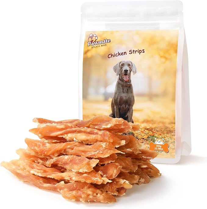 Pawmate Dog Treats Chicken Jerky Strips for Dogs, Natural Healthy Dog Jekry with Taurine, Real Chicken Twists High Protain Low Fat, Training Rewards Treats for Small Medium Large Dogs 10.6 oz