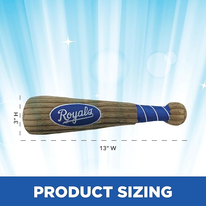 MLB Kansas City Royals Baseball Bat Toy for DOGS & CATS. Soft Corduroy Plush Dog Toy with Inner SQUEAKER, MLB Chew Toys for Dogs or Cats. Durable Fun Interactive Dog Toy with Team Names and Logo