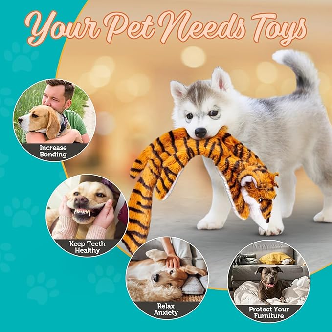 Chesk No Stuffing Dog Toys for Aggressive Chewers – 5-Pack Ultra Soft and Durable Squeaky Dog Toys Crinkle Dog Toy for All Breeds – Machine Washable Cute Dog Stuffed Animal Interactive Toys for Dogs