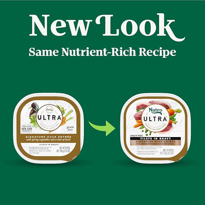 Nutro Ultra Wet Dog Food Grain Free Filets, Adult Dog Food Wet Recipe in Gravy Signature Duck Entree, 3.5 oz. Trays (24 Count, Pack of 1)