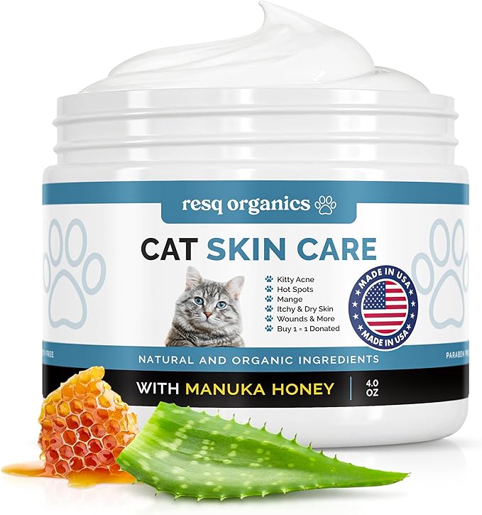 Cat Paw Balm Cat Cream 4 oz: Hot Spot Treatment for Cats Dermatitis, Mange Treatment, Cat Itchy Skin Relief for Dry Skin, Pet Wound Care, Natural Allergy Relief with Manuka Honey, Aloe Vera, Vitamin E