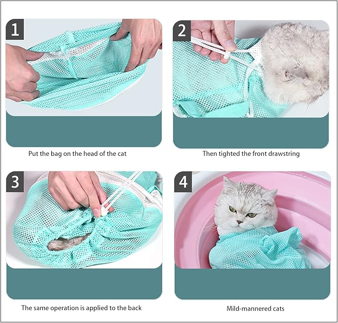 Pet Grooming Long Sleeve Washing Gloves feature silicone grooves design, ideal for both cats and dogs. This set includes 4 pieces in total, coming with a cat bathing bag and a pet hair remover.