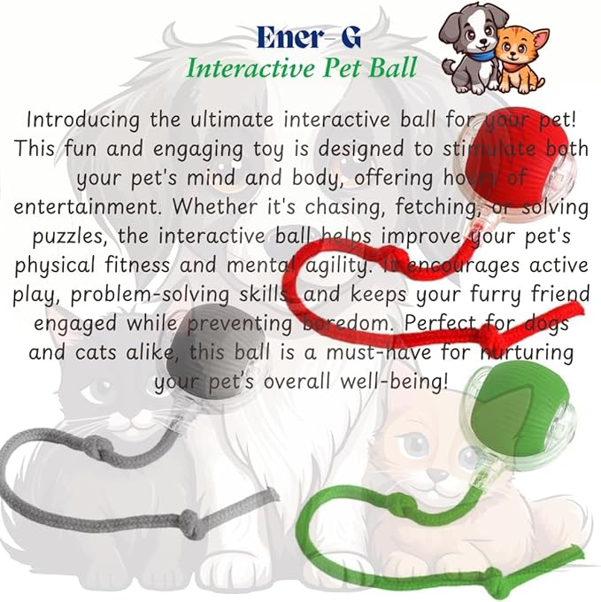 Interactive Electric Automatic Rolling Moving Rechargeable Self Play Stimulation Toy,Smart Pet Chase Ball with Speedy Tail Rope for Bored Indoor Cats enrichment,stimulating Dogs toy(Small Dogs)(Green)