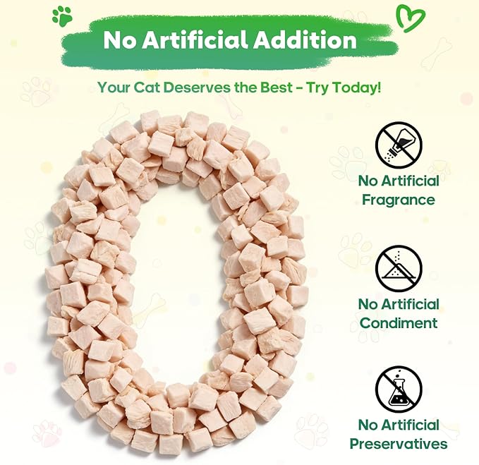 3.53 oz Freeze Dried Chicken Cubes for Dogs and Cats Single Ingredient Raw Chicken Breast Treats High Protein Low Fat Pet Training & Reward Snacks Grain-Free Chicken Bites