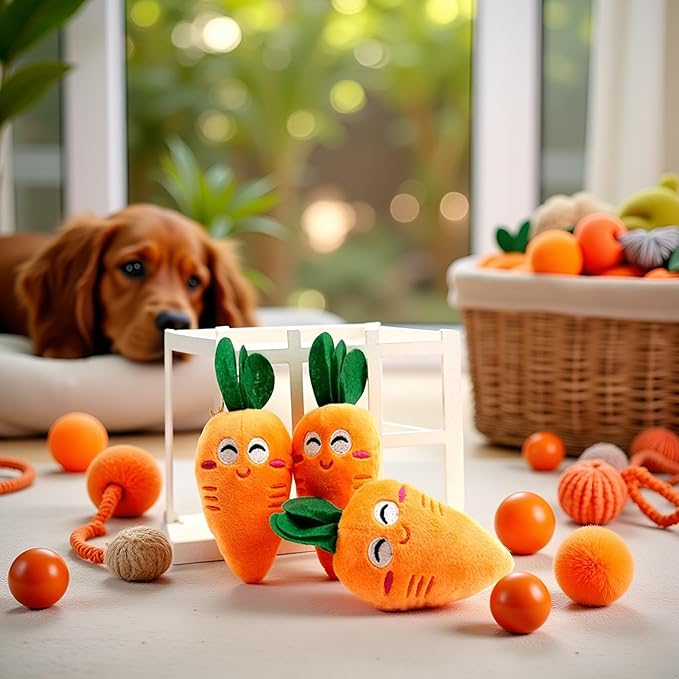 1Pc Orange Carrot Dog Toys, Cute Carrot Plush Chew Squeaker Sound Pet Puppy Supplies Plush Dog and Cat Toys with Multi-Squeaks, Carrot Dog Toy(This product is not suitable for children under 12)