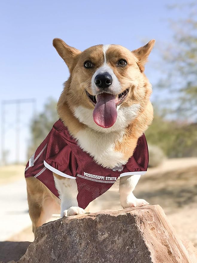Pets First NCAA College Mississippi State Bulldogs Mesh Jersey for DOGS & CATS, Medium. Licensed Dog Jersey with your Favorite Football/Basketball College Team