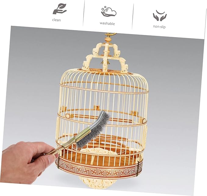 POPETPOP 2pcs Bird Cage Cleaning Brush Wire and Copper Handle for Parrot Finch and Canaries for Daily Use Long Reach for Cage