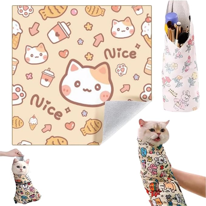 Cat Grooming Wrap-Cat Wrap for Cutting Nails, Cat Restraint for Nail Clipping, 21.5 Inch Cat Grooming Wrap, Velcro Fabric for Cats, Cat Burrito Wrap,for Clip Nails, Clean Ears (C,L(Within 11.1lbs))