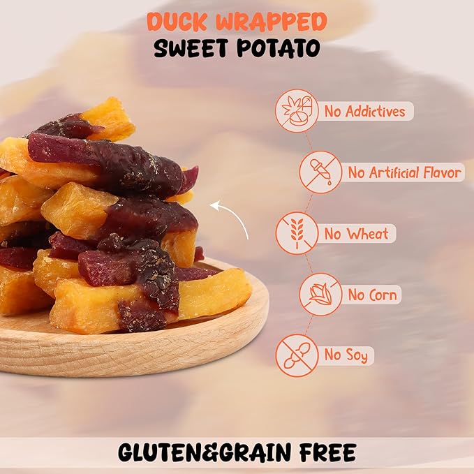 Annika Duck & Sweet Potato Wrapped Dog Treats – Healthy Low Fat, High Protein Jerky Chews, Grain-Free Training Snacks & Dental Treats for Medium & Large Dogs, 11.6 oz (Duck Wrapped Sweet Potato)
