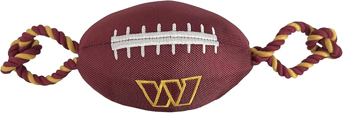 Pets First NFL Washington Commanders Football Dog Toy, Tough Quality Nylon Materials, Strong Pull Ropes, Inner Squeaker, NFL Team Color