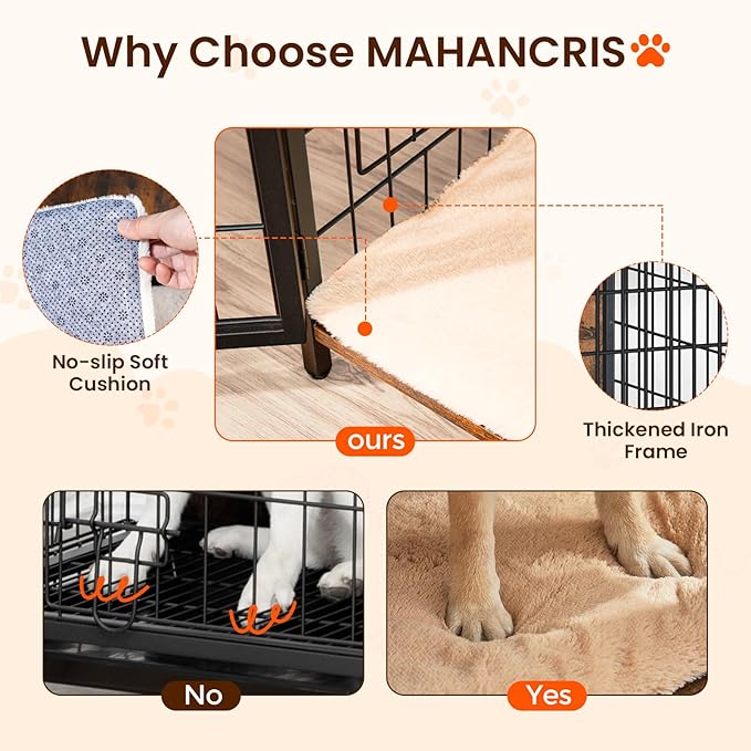 MAHANCRIS Dog Crate Furniture with Cushion, Wooden Dog Kennel with Double Doors, Heavy Duty Dog Cage for Small/Medium/Large Dogs, Indoor Dog House End Table, 31.5" L, Rustic Brown DCHR0701Z1