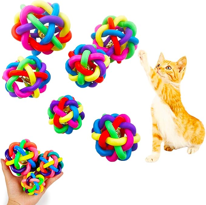 Wiggle Ball Dog Toy 6 Sizes, Pet Toys Colorful Interactive Balls with Bell