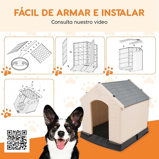 Plastic Dog House - Durable Dog House for Small Medium Large Dogs with Raised Floor and Vents - Ventilate - Easy Clean and Assemble Dog Kennel