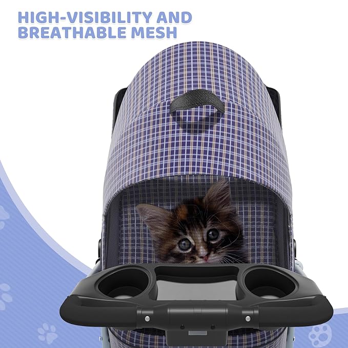 Magshion Foldable Pet Stroller, 3-in-1 Dog Travel Jogger with Detachable Carrier, Cup Holder, Storage Basket, Folding Carrier for Small/Medium Dogs & Cats Up to 33 lbs, Plaid