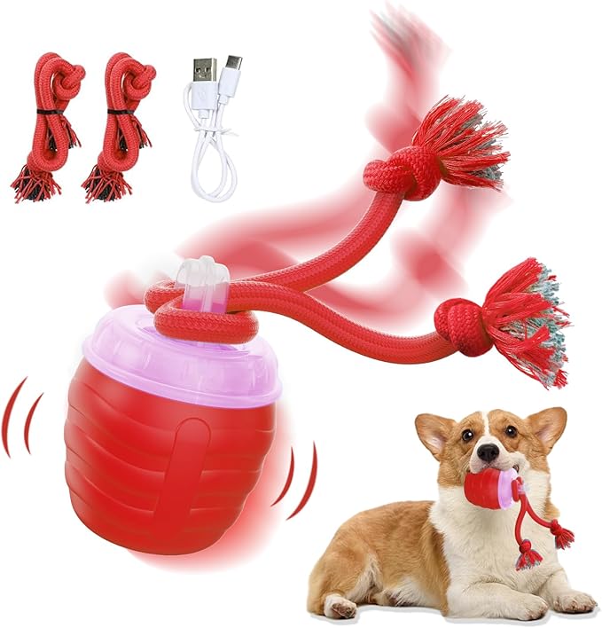 Interactive Dog Toy, [Newly Upgraded] Motion Activated Rolling Ball for Small Dogs, Automatic Moving Dogs Ball for Boredom, USB Rechargeable(Red)