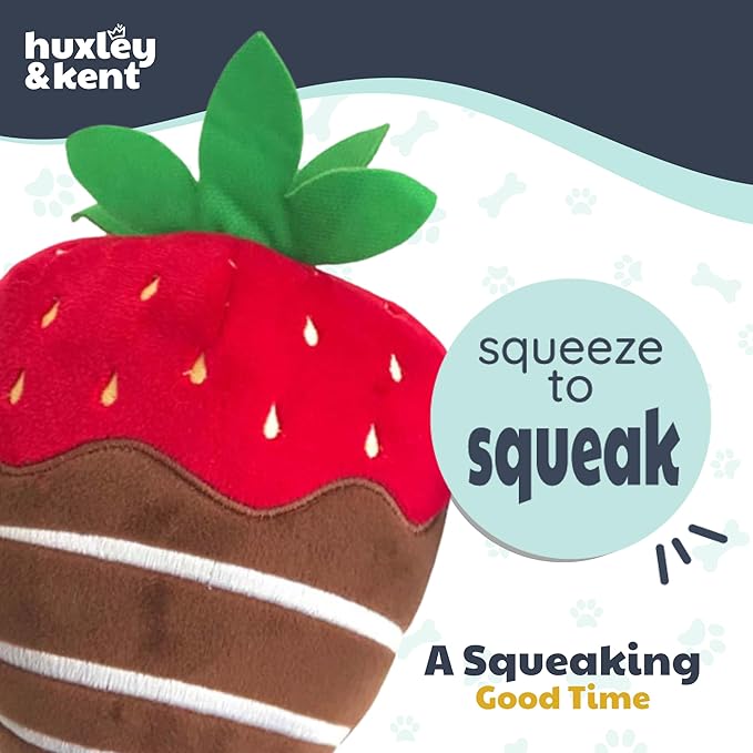Huxley & Kent Funny Dog Toy w/Squeaker – Valentine's Day Power Plush Squeaky Dog Toys for Small, Medium & Large Dogs – Soft Stuffed Animal for Indoor Play & Fetch - Chocolate Strawberry, Small