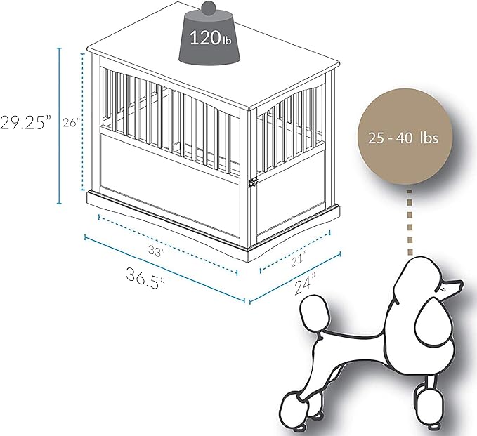 Casual Home Wooden Large Pet Crate, End Table, (Black, 24"W x 36.5"D x 29.25"H)