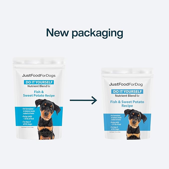 Just Food for Dogs Nutrient Blend, Vitamins and Supplements for Homemade Dog Food, Fish and Sweet Potato, DIY Fresh Pet Meals and Toppers, Human Grade, Dog Vitamins & Multivitamin Additive, 4.55oz