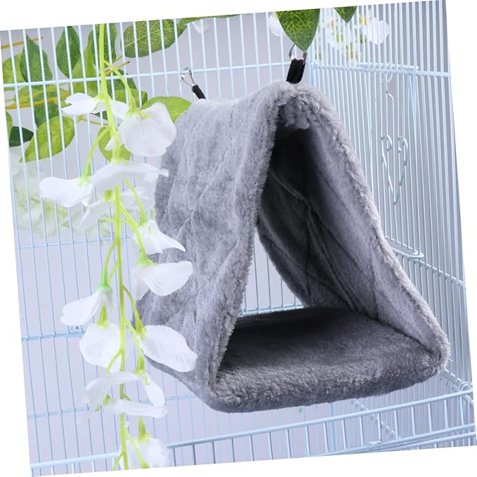 WOONEKY Adorable Warm Plush Parrot Hammock Bed for Birds Cozy Hanging Hut Nest for Home Cage for Sleep Grey