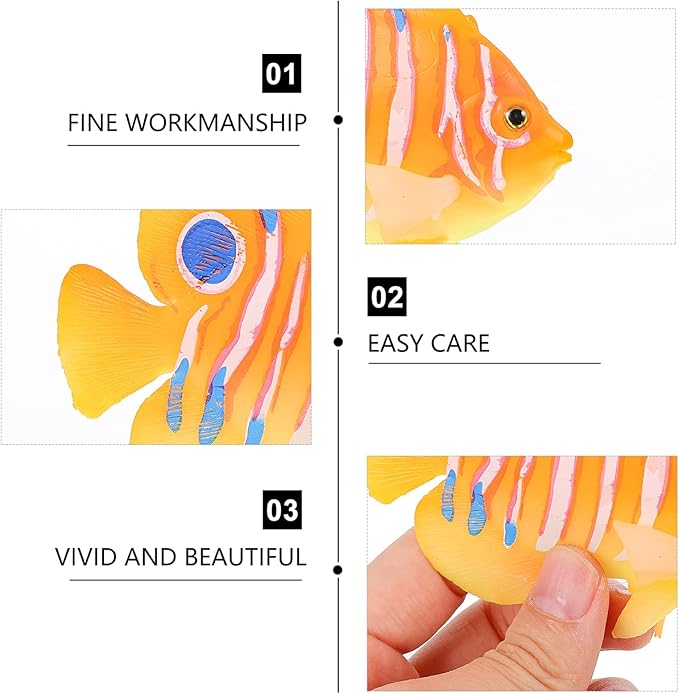 Ipetboom Silicone Artificial Angelfish Aquarium Fish Tank Decoration Floating Simulation Fish Ornament for Tropical Aquatic Landscaping 3.5X2.6X1.2 Inch