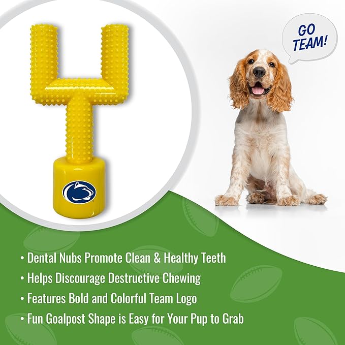NCAA Penn State Nittany Lions Mega-Chew Hard Nylon Bacon-Flavored Dog Bone Football Goal-Post Chew Toy. Interactive, Tasty & Fun Dog Chew Toy. Indestructible, Strong, Tough & Durable Pet Chew Toys