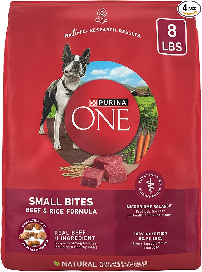 Purina ONE Small Bites Beef and Rice Formula Small High Protein Dry Dog Food Natural With Added Vitamins, Minerals and Nutrients - 8 lb. Bag