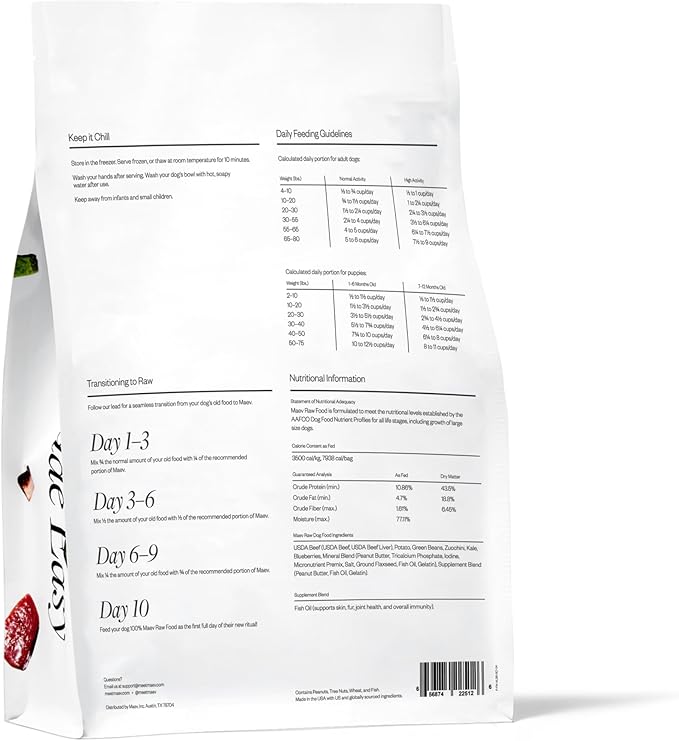 Maev Human-Grade Beef Dog Food, Skin & Coat Formula, Whole Ingredient, Gluten-Free, High Protein Puppy & Dog Food, 15 lb
