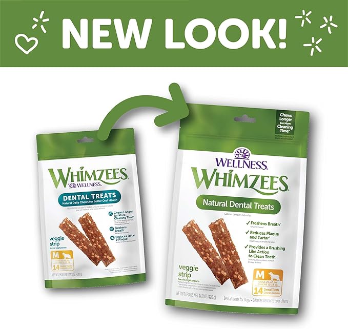 Whimzees Wellness Veggie Sausage Dog Dental Treats,Medium Size Stick,14 Count (Pack of 2)
