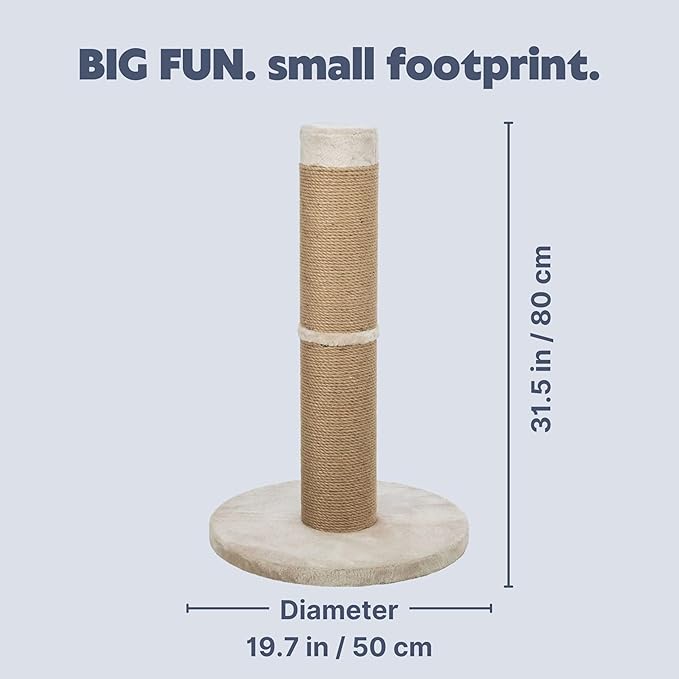 TRIXIE Rue 31.5-in XXL Cat Scratching Post, Thick Indoor Jute Cat Furniture, Plush Base, Beige