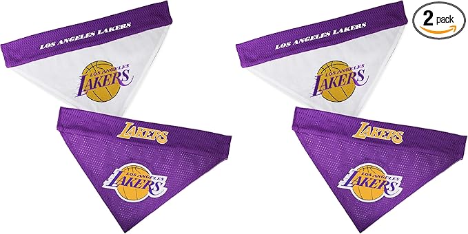NBA Dog Bandana - Los Angeles Lakers Reversible Pet Bandana. 2 Sided Home & Away Sports Bandana with a Premium Embroidery Team Logo, Small/Medium (Pack of 2)