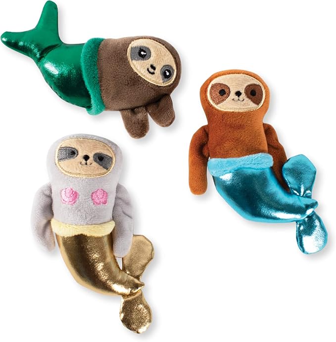 Fringe Studio Sloth Mermaids Small Plush Squeaker Dog Toy 3PCS Set, PetShop Collection (289438)