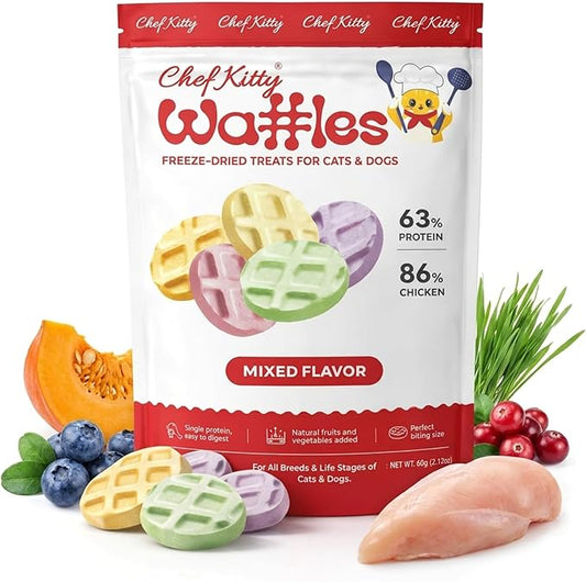 Waffle Freeze Dried Chicken Cat Treats | Healthy Kitten Treats Inspected in USA | Human Grade Dog & Cat Food Toppers | Without Additives, 4 Flavors, 2.1 oz