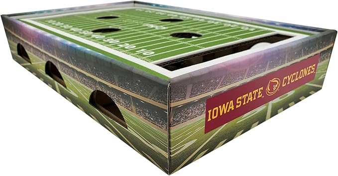 Pets First NCAA Iowa State Cat Scratcher Box, Game Day Cat Toy, NCAA Football Field Designed Cat Scratcher and Lounge, Stimulating Cat Game