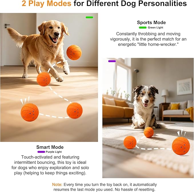 Interactive Automatic Bouncing Dog Ball, Motion Activated Self Moving Toy for Boredom & Separation Anxiety, Durable Chew-Proof ETPU Shell, Rechargeable Pet Ball for Indoor Outdoor, Small Medium Dogs