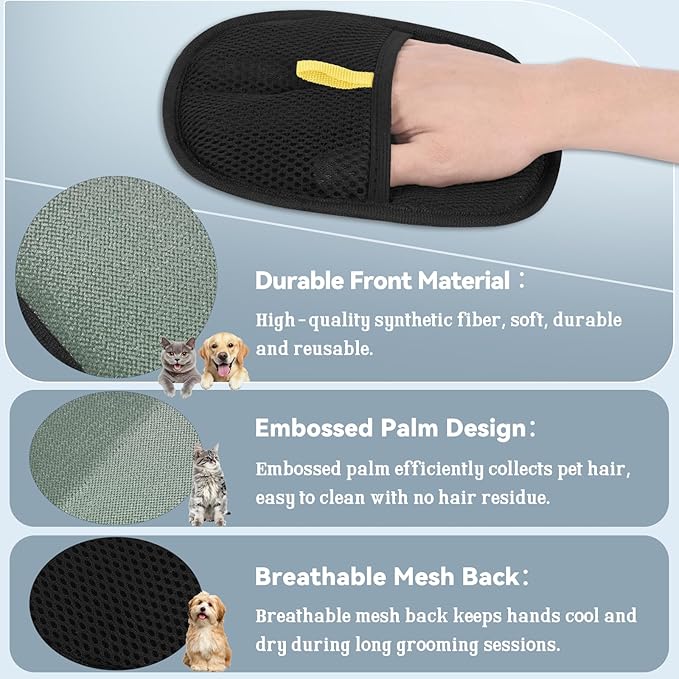 Teruntrue 8 Pack Pet Hair Removal Gloves, Double-Sided Electrostatic Grooming Glove, Reusable Deshedding Gloves for Dogs Cats, Fit Furniture Sofa Carpet Clothes Bed Home Upholstery