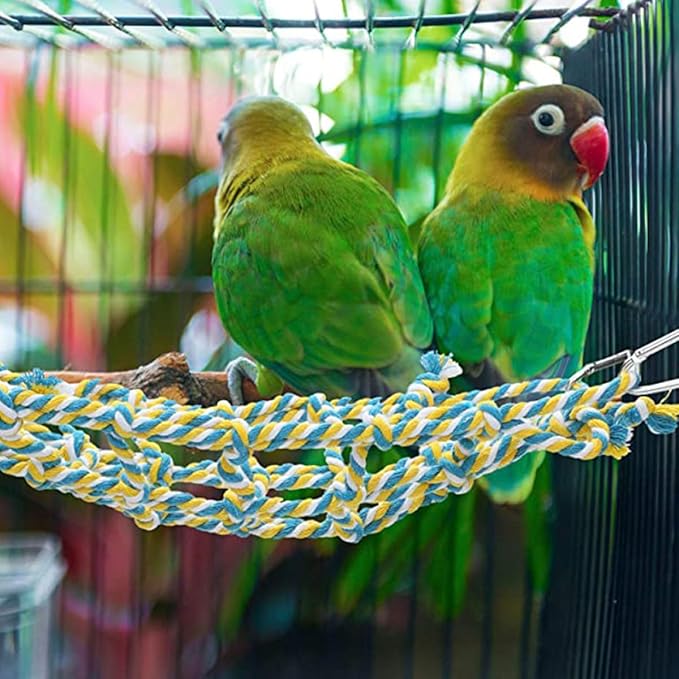 UKCOCO Colorful Woven Climbing Hammock Net for Small Pets, Hanging Squirrel and Hamster Play Net in Red and Yellow, Reptile and Bird Cage Accessory for Climbing and Resting