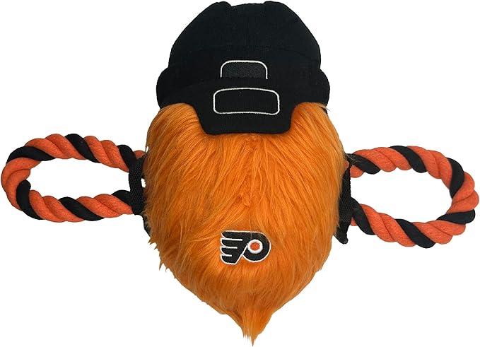 Pets First NHL Philadelphia Flyers Mascot Toy for Dogs & Cats. Cute & Entertaining Face with Heavy-Duty Ropes. 7" Chewy Cartoon Toy with Inner Squeaker