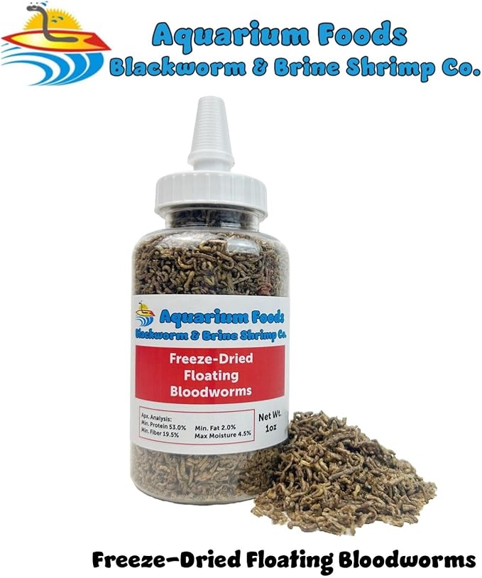 Freeze-Dried Bloodworms, Our Grade A Floating Bloodworms for All Freshwater Fish, Marines, Corals, Anemones, Baby Pond Fish…1oz Squeeze Bottle