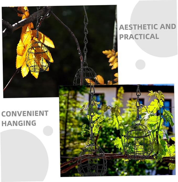 6pcs Outdoor Garden Hanging Bird Feeder Set with Metal Chain, Black Wild Bird Feeding Tool for Patio and Backyard Birding