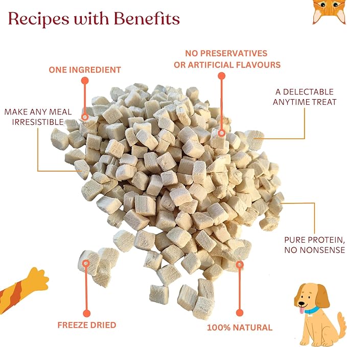 Freeze Dried JustChicken Raw Dog & Cat Treats - Healthy Snacks, Food Topper. Weight Control, Training Bites, High Protein 2.0 OZ
