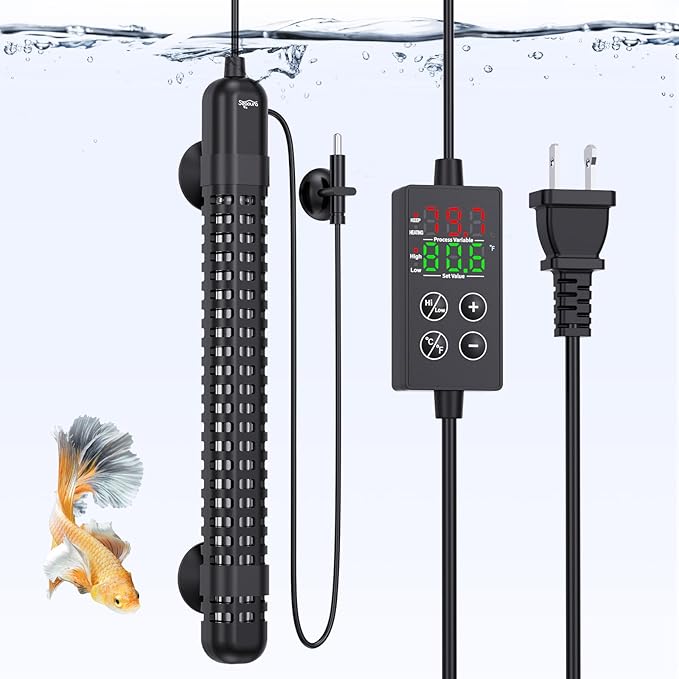 SEAOURA Aquarium Heater, 200W Fish Tank Heater for 20-40 Gallon, Small Submersible Heater for Turtle Tank with Temp Probe Digital Display Adjustable Safety Protection, Automatic Power Off