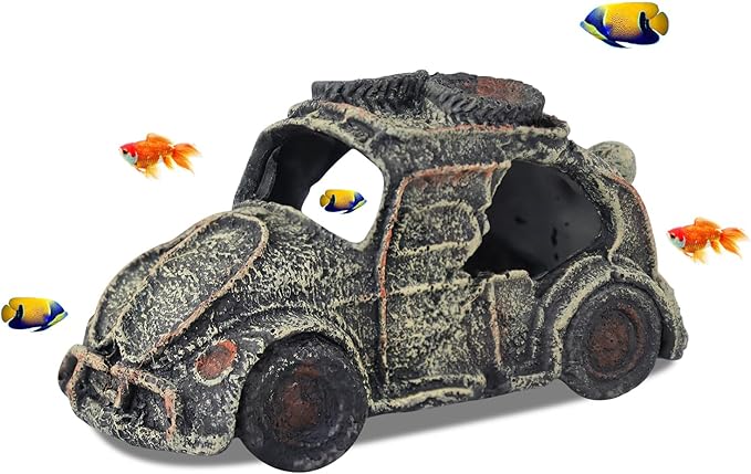 WishLotus Car Wreckage Aquarium Cave Decoration, Resin Fish Tank Decorations Creativity Sinking Car Fish Shelter for Aquatic Pets Hide and Breed (CAR 1)