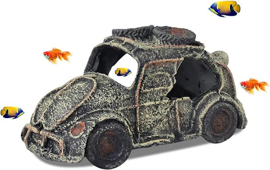 WishLotus Car Wreckage Aquarium Cave Decoration, Resin Fish Tank Decorations Creativity Sinking Car Fish Shelter for Aquatic Pets Hide and Breed (CAR 1)