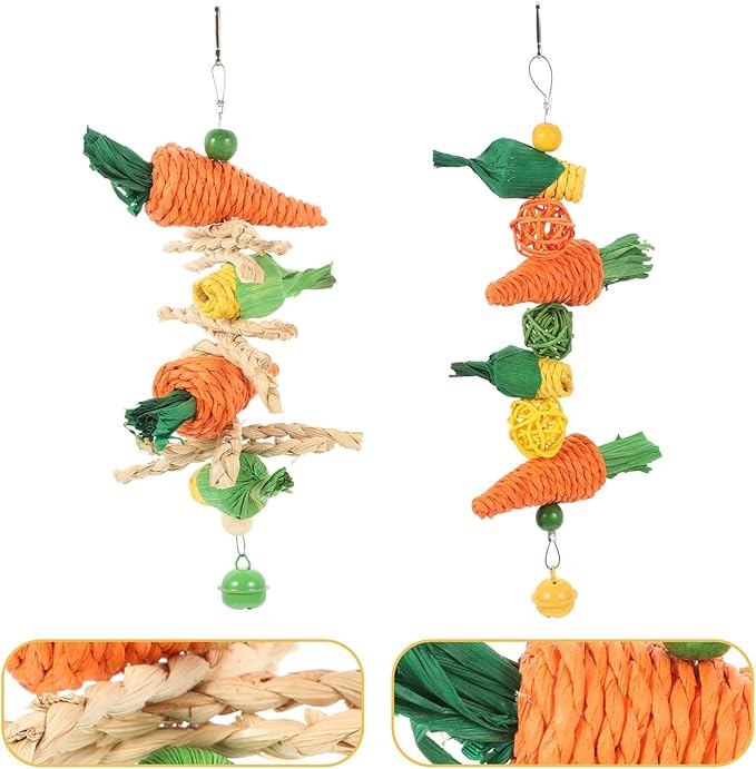 Toddmomy 2Pcs Hanging Cockatiel Chewing Natural Vine Balls with Carrot Rope for Parakeets and Small Birds Cage Accessories